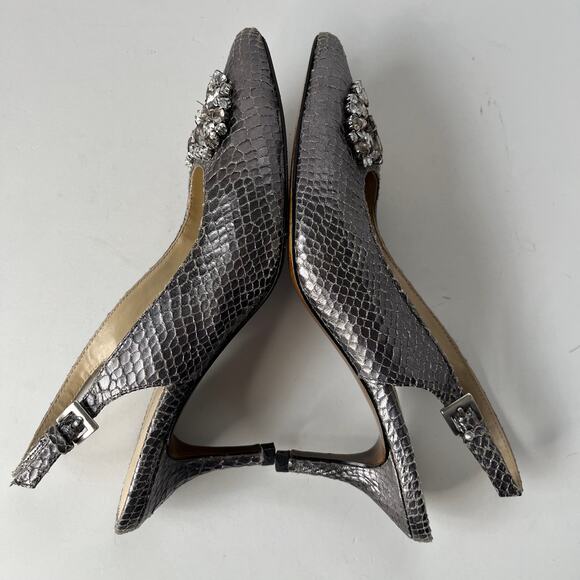 Adrienne Vittadini Surya Slingback Shoes Sz 6M Snake Skin Crystals Pewter Glam - Picture 7 of 15
